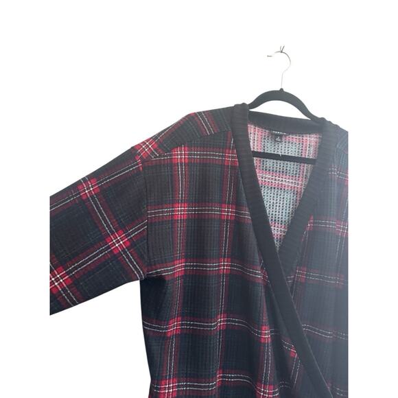 Torrid Size 2 Plaid Surplice Top Waffle Knit Holiday Drop Shoulder #5761 - Picture 3 of 16